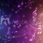 Abstract Colorful music background with notes